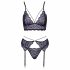 Cottelli - 3-Piece Lace Lingerie Set (Black-Purple)  - M