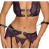 Cottelli Bondage - Lingerie Set with Hand Restraints (Black-Purple) 