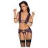 Cottelli Bondage - Black & Purple Lingerie Set with Handcuffs - M