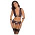 Cottelli Bondage - Black & Purple Lingerie Set with Handcuffs - XL