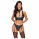 Cottelli Bondage - Glossy Bra Set with Hand Restraints (Black) 