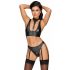 Cottelli Bondage - Glossy Bra Set with Hand Restraints (Black) 