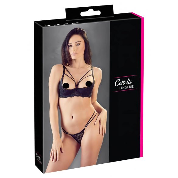 Cottelli - Strappy Ring Bra and Thong Set (Black) - 85B/L