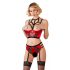 Abierta Fina - Breast Lifting Set with Rings and Straps (Red-Black) 