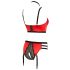 Abierta Fina - Breast Lifting Set with Rings and Straps (Red-Black) 