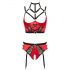 Abierta Fina - Open Bra Set with Rings and Straps (Red-Black) - 80B/M