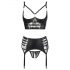 Abierta Fina - Sparkling Strappy Lace Lingerie Set (Black)