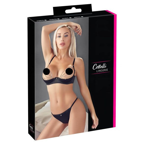 Cottelli - Satin Push-Up Set with Rhinestone Chains (Black) - 80B/M