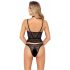 Abierta Fina - Open Thong and Corset (Black)  - L