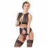 Cottelli Bondage - Glossy Striped, Lace Lingerie Set (4 Pieces) 