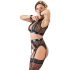 Cottelli Bondage - Glossy Striped, Lace Lingerie Set (4 Pieces) 