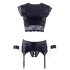 Cottelli Bondage - Lace and Glossy, Chain Lingerie Set (Black) 