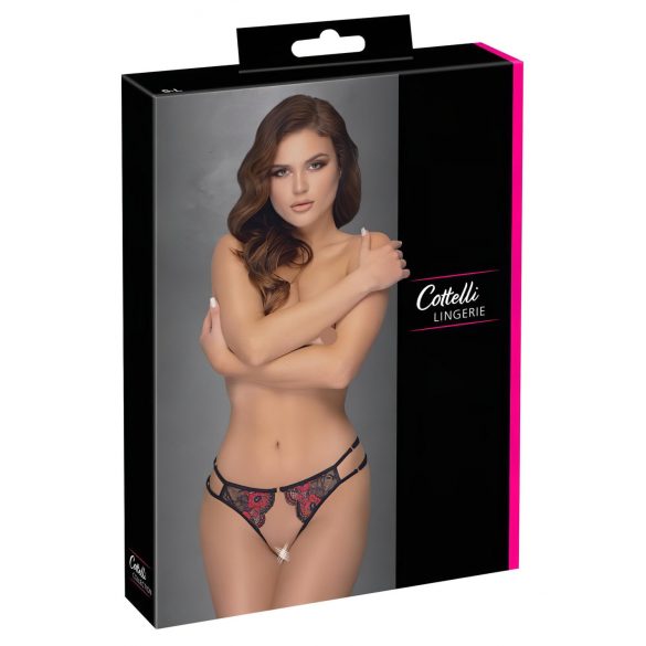 Cottelli - Rose Lace Open Panties (Red-Black) - Sizes S-L