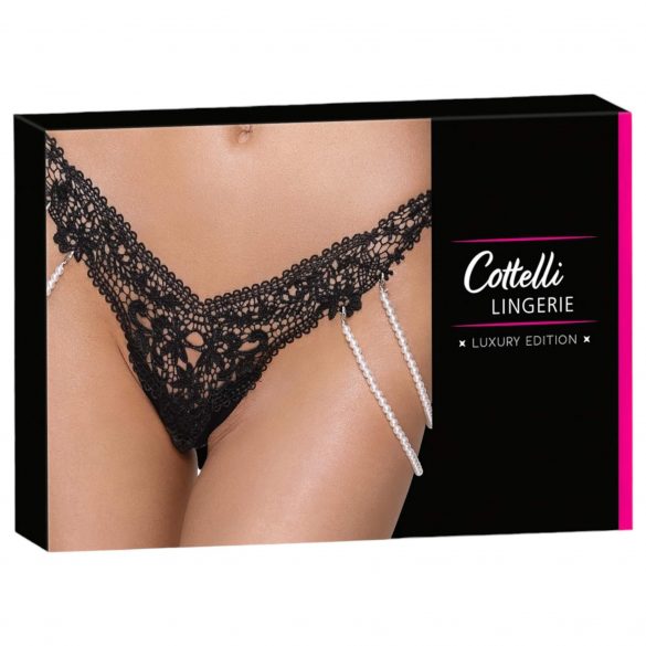 Cottelli - Luxury Embroidered Pearl Thong (Black) 