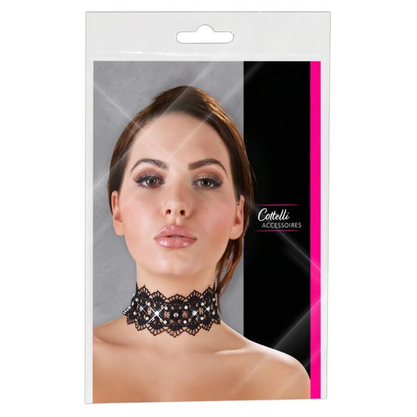 Cottelli - Pearl & Rhinestone Lace Collar (Black)