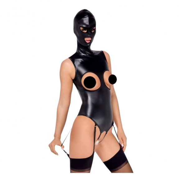 Bad Kitty - Open Cup Bodysuit with Hood (Black)  - L