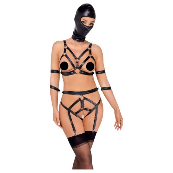 Bad Kitty - Body Harness Set and Head Mask (Black)  - S