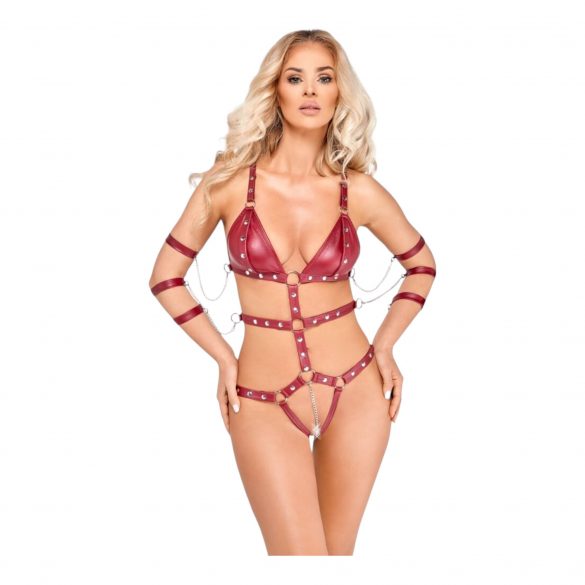 Studded Bondage Bodysuit (Red) - Bad Kitty  - M