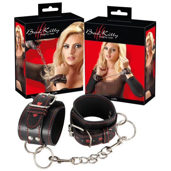 Bad Kitty - Heart Handcuffs (Black-Red) 