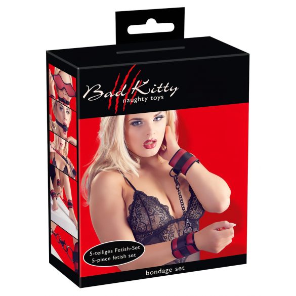 Bad Kitty - Velcro Bondage Set - Red-Black (5-Piece) 