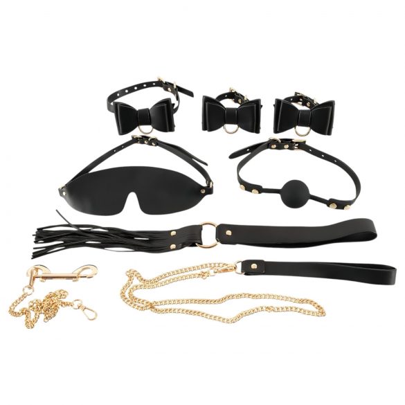 Bad Kitty - 7-Piece Bondage Set in Bag (Black-Gold) 