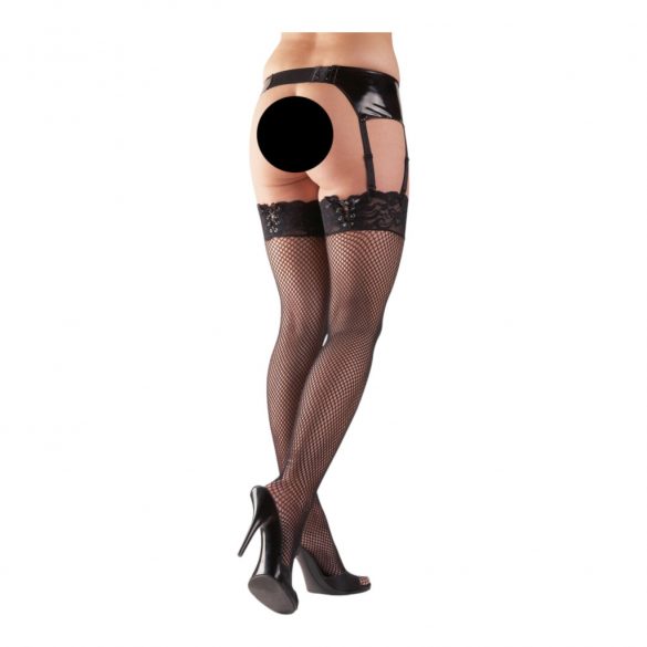 Cottelli - Fishnet Stockings with Lace-up Lace Trim 