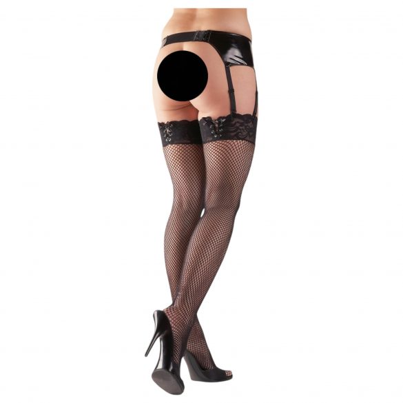 Cottelli - Fishnet Stockings with Lace-up Lace Trim 