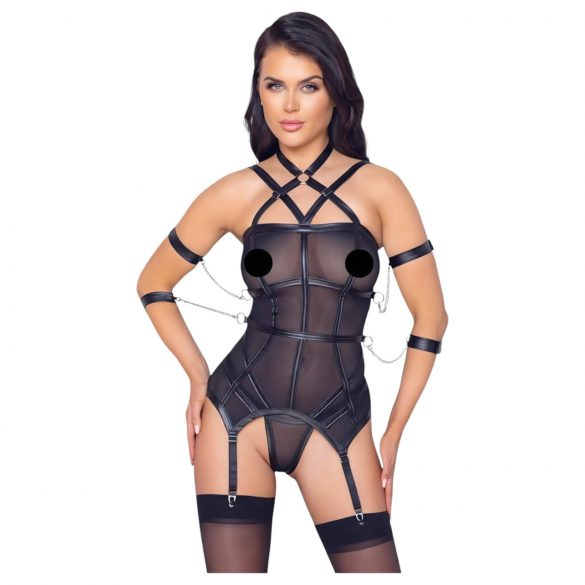 Cottelli Bondage - Top with Hand Restraints and Thong (Black) 