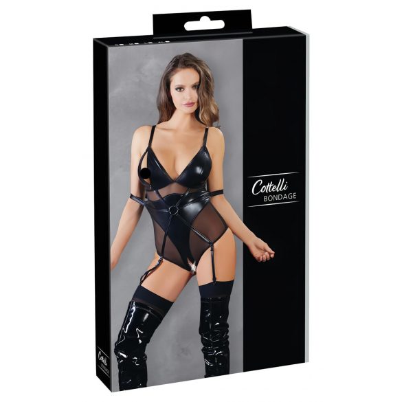 Cottelli Bondage - Shiny Black Bodysuit with Cuffs - L