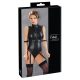 Cottelli Bondage - Sleeveless Glossy Bodysuit with Hand Restraints (Black) 