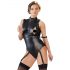 Cottelli Bondage - Sleeveless Glossy Bodysuit with Hand Restraints (Black) 