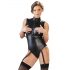 Cottelli Bondage - Sleeveless Glossy Bodysuit with Hand Restraints (Black) 