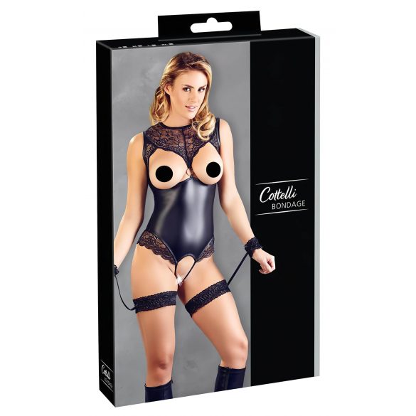 Cottelli Bondage - Glossy Open Body with Hand Restraints (Black)  - M