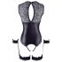 Cottelli Bondage - Shiny Open-Front Bodysuit & Cuffs (Black) - L