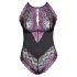 Cottelli Plus Size - Floral Bodysuit (Black-Purple)  - 3XL