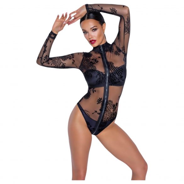 Black Sheer Long-Sleeve Bodysuit  - XL