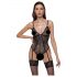 Cottelli - Lace Open-Back Black Bodysuit with Garter