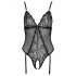 Cottelli - Lace Open-Back Black Bodysuit with Garter