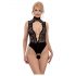 Abierta Fina - Lace Open Bodysuit with Rhinestones (Black)