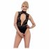 Abierta Fina - Lace, Open Bodysuit with Rhinestones (Black) 