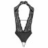 Abierta Fina - Lace, Open Bodysuit with Rhinestones (Black) 