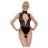 Abierta Fina - Lace Open Bodysuit with Rhinestones (Black) - M