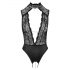 Abierta Fina - Lace Open Bodysuit with Rhinestones (Black) - M