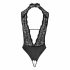 Abierta Fina - Lace, Open Bodysuit with Rhinestones (Black)  - M