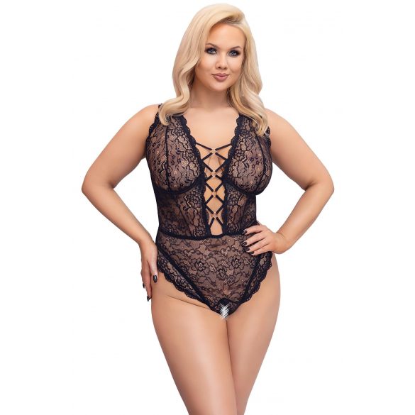 Cottelli Curves Plus Size - Sheer Patterned Bodysuit (Black) 