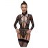 Cottelli - Sheer Black Strappy Bodysuit with Plunge Neckline