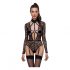 Cottelli - Transparent, Low-Cut Strappy Bodysuit (Black)  - M