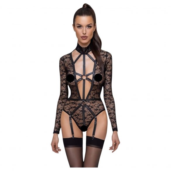 Cottelli - Transparent, Low-Cut Strappy Bodysuit (Black)  - XL