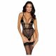 Cottelli - Open Strappy Bodysuit with Garter (Black)  - M