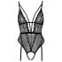 Cottelli - Open Strappy Bodysuit with Garter (Black)  - M